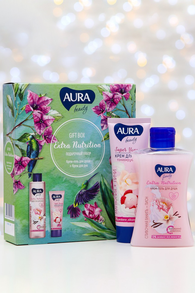 

7345218- Подарочный набор «Aura Beauty» крем-гель для душа ваниль и пион и крем для рук