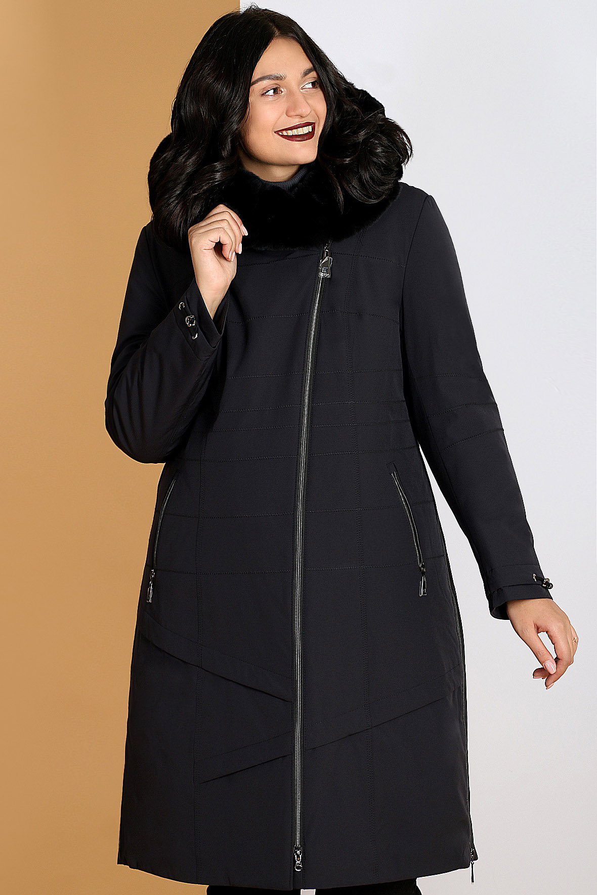 

02У-53 1173-1.С1 Пальто зимнее с капюшоном+ меховая отделка